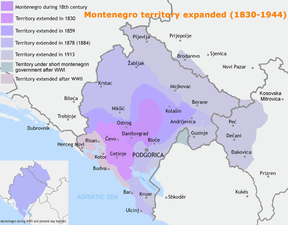 montenegro gebiet erweitert 1830 1944
