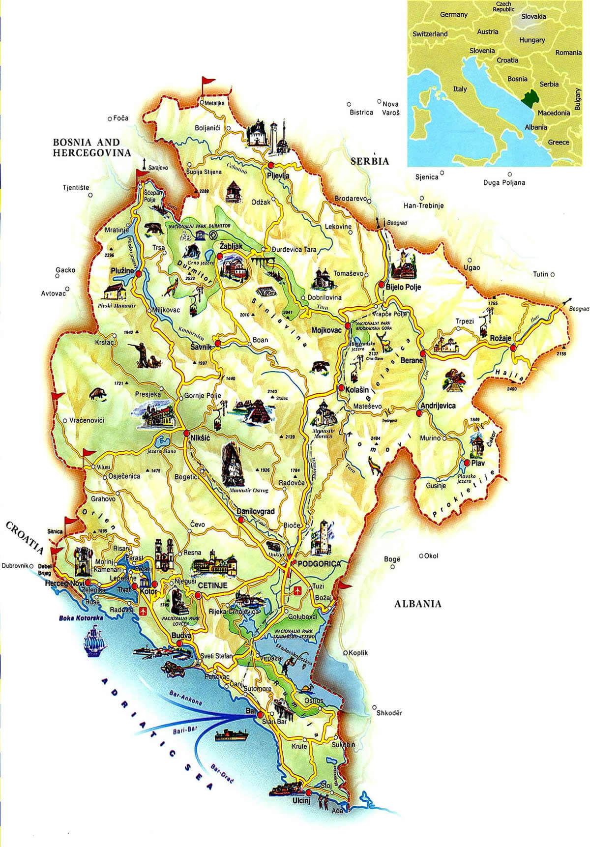 montenegro touristische karte