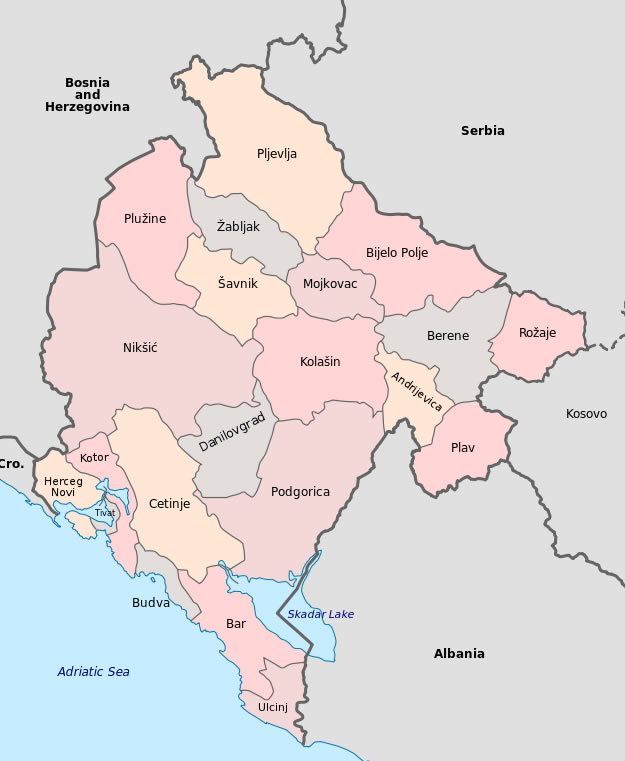 Municipalities karte von Montenegro