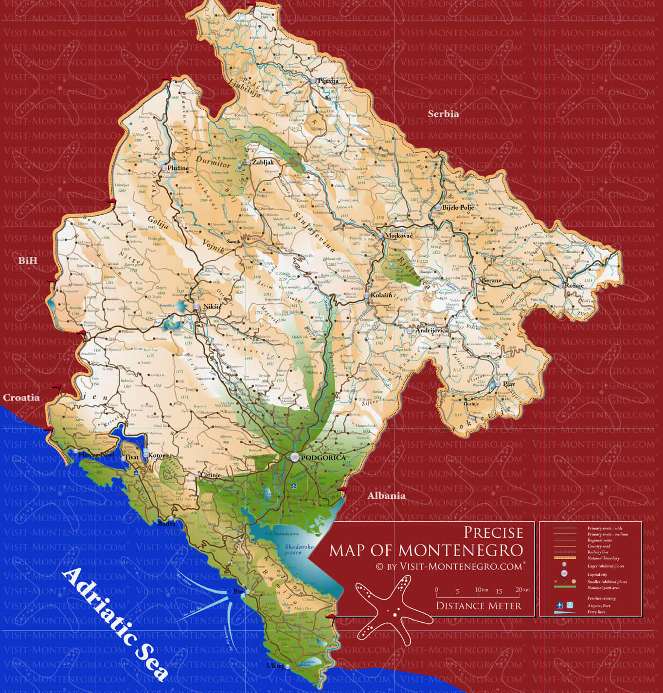 physikalisch karte von montenegro