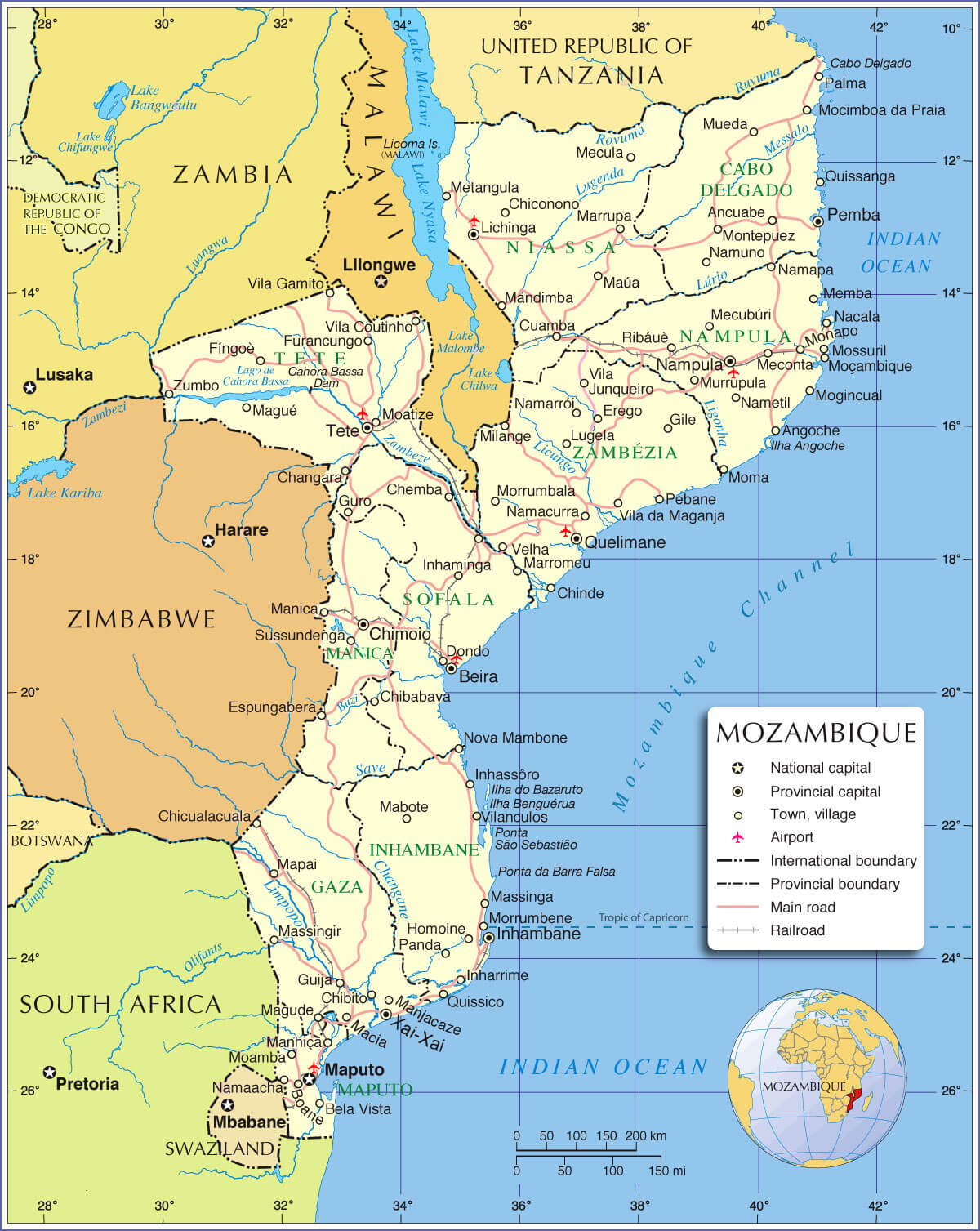 mosambik politisch karte