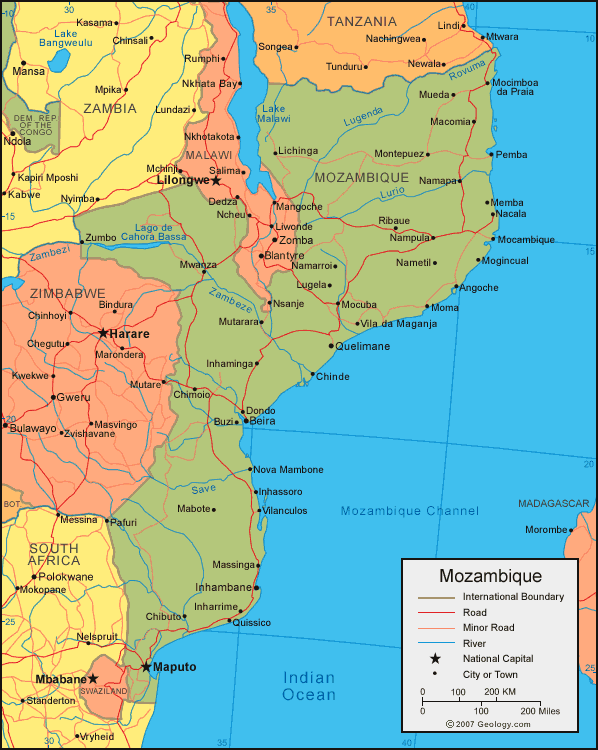 politisch mosambik karte