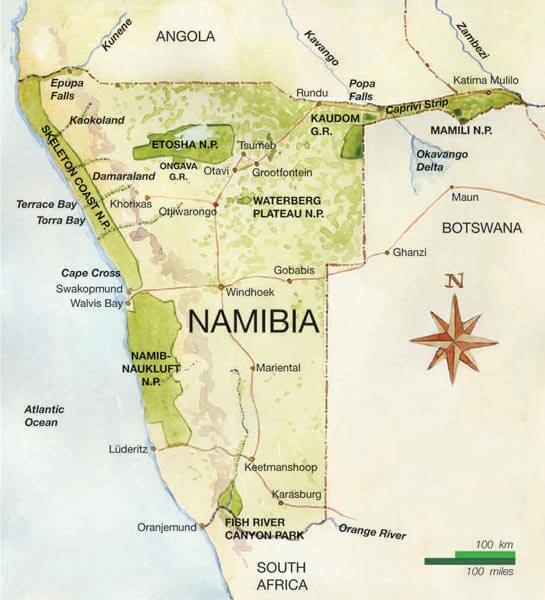 namibia physikalisch karte