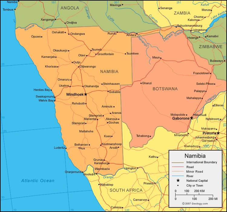 politisch karte von namibia