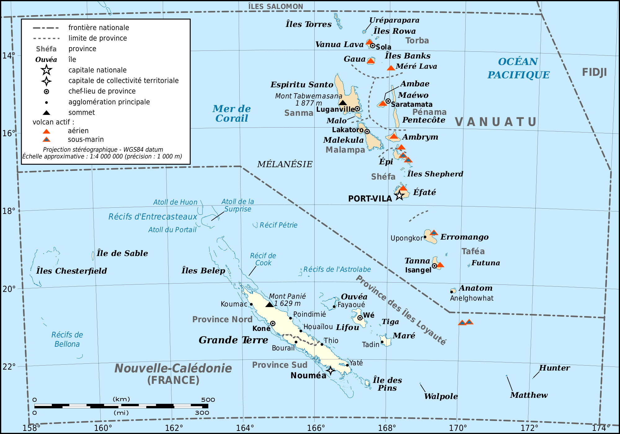 New Caledonia und Vanuatu karte