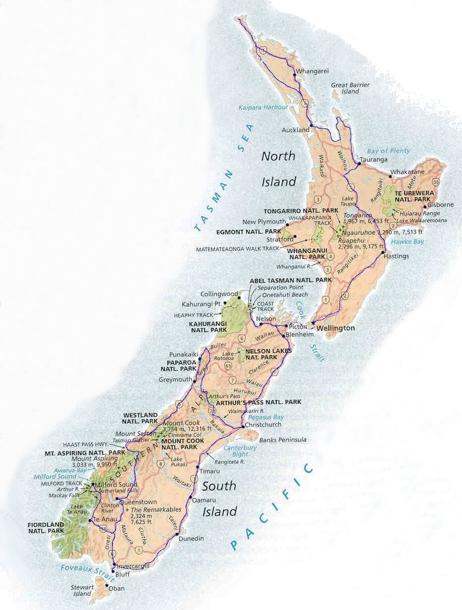 physikalisch karte von neuseeland