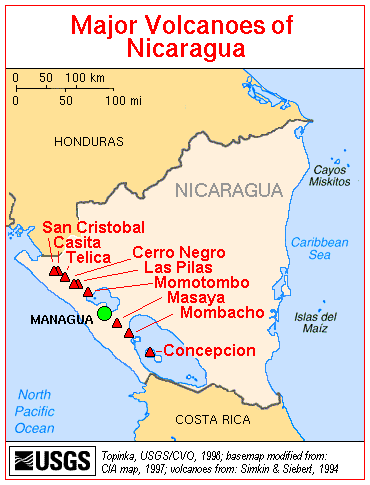 karte nicaragua karte vulkanes
