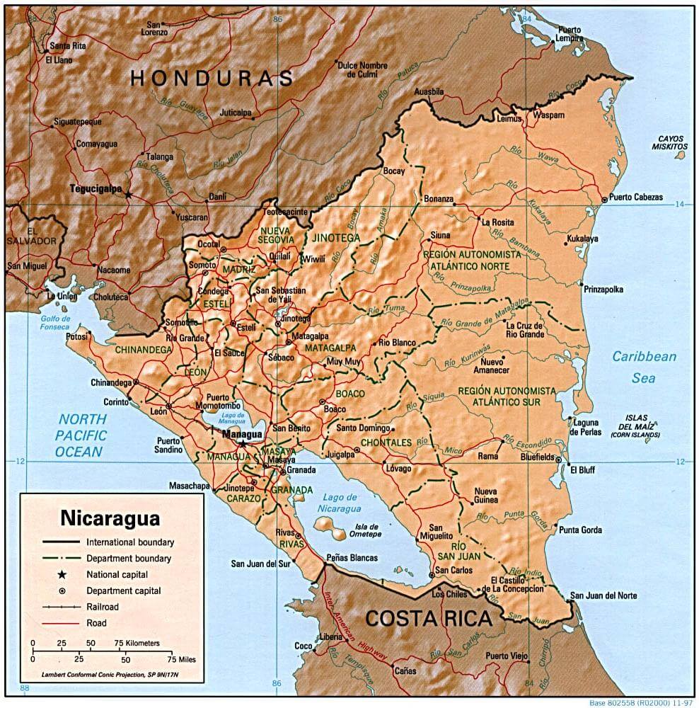 nicaragua beschattet linderung karte 1997