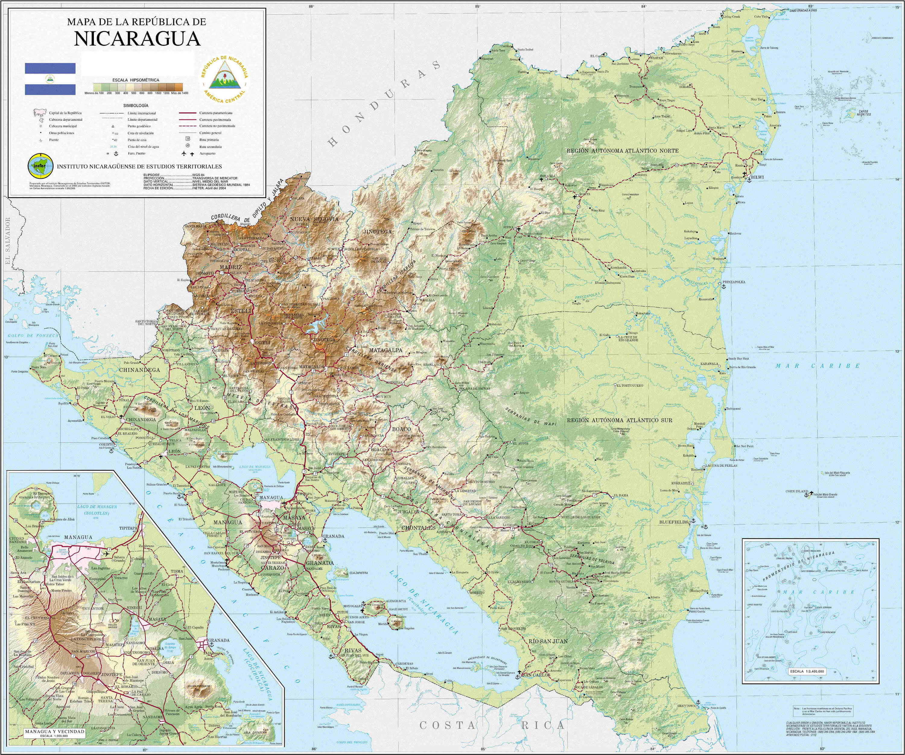 nicaragua beschattet linderung karte 2003