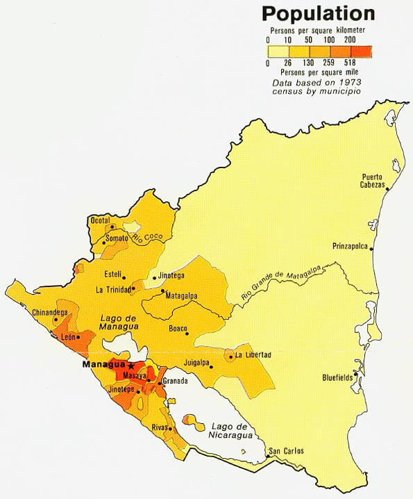 Nicaragua bevolkerung karte 1979