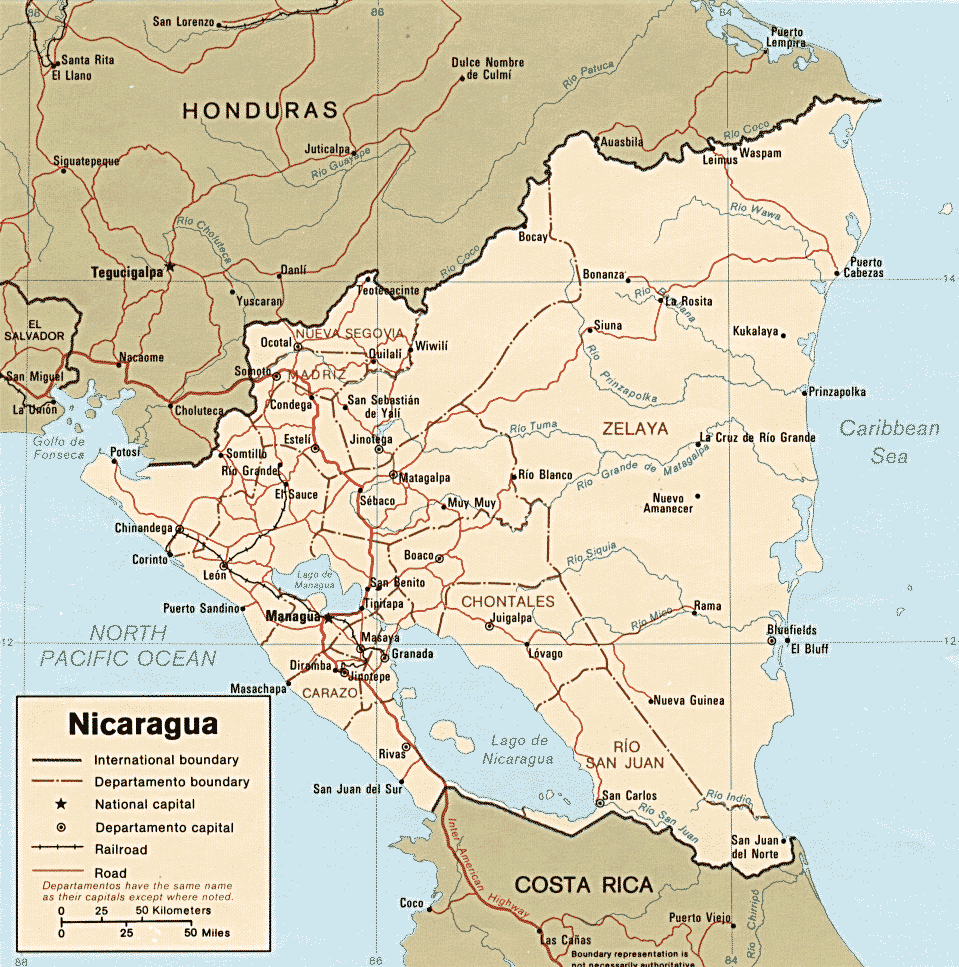 nicaragua politisch karte 1985