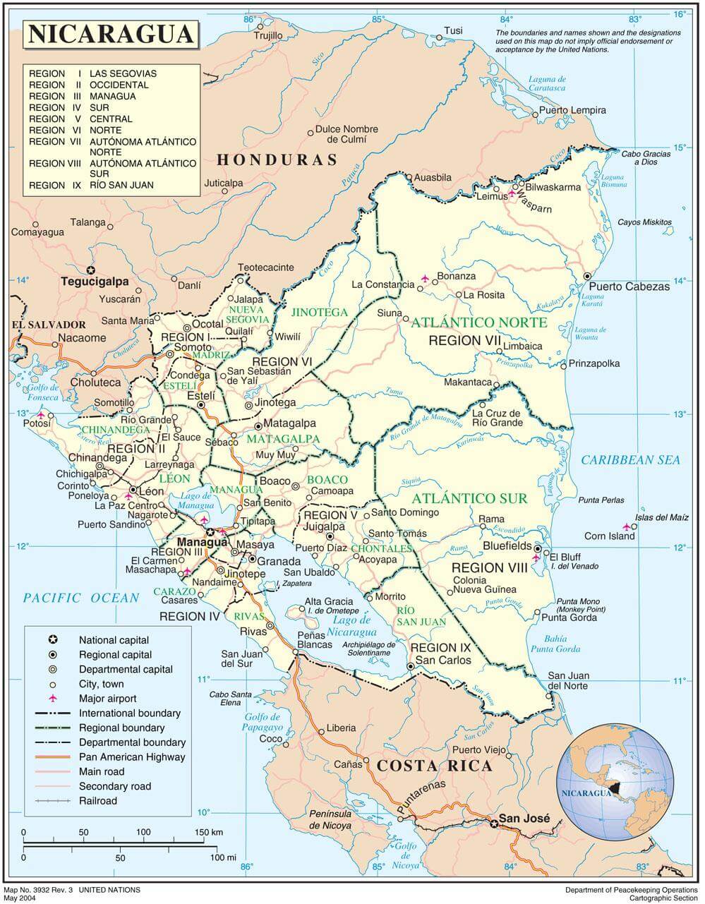 nicaragua politisch karte 2004