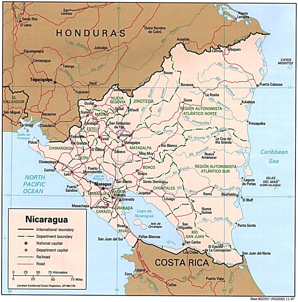 nicaragua politisch karte stadte