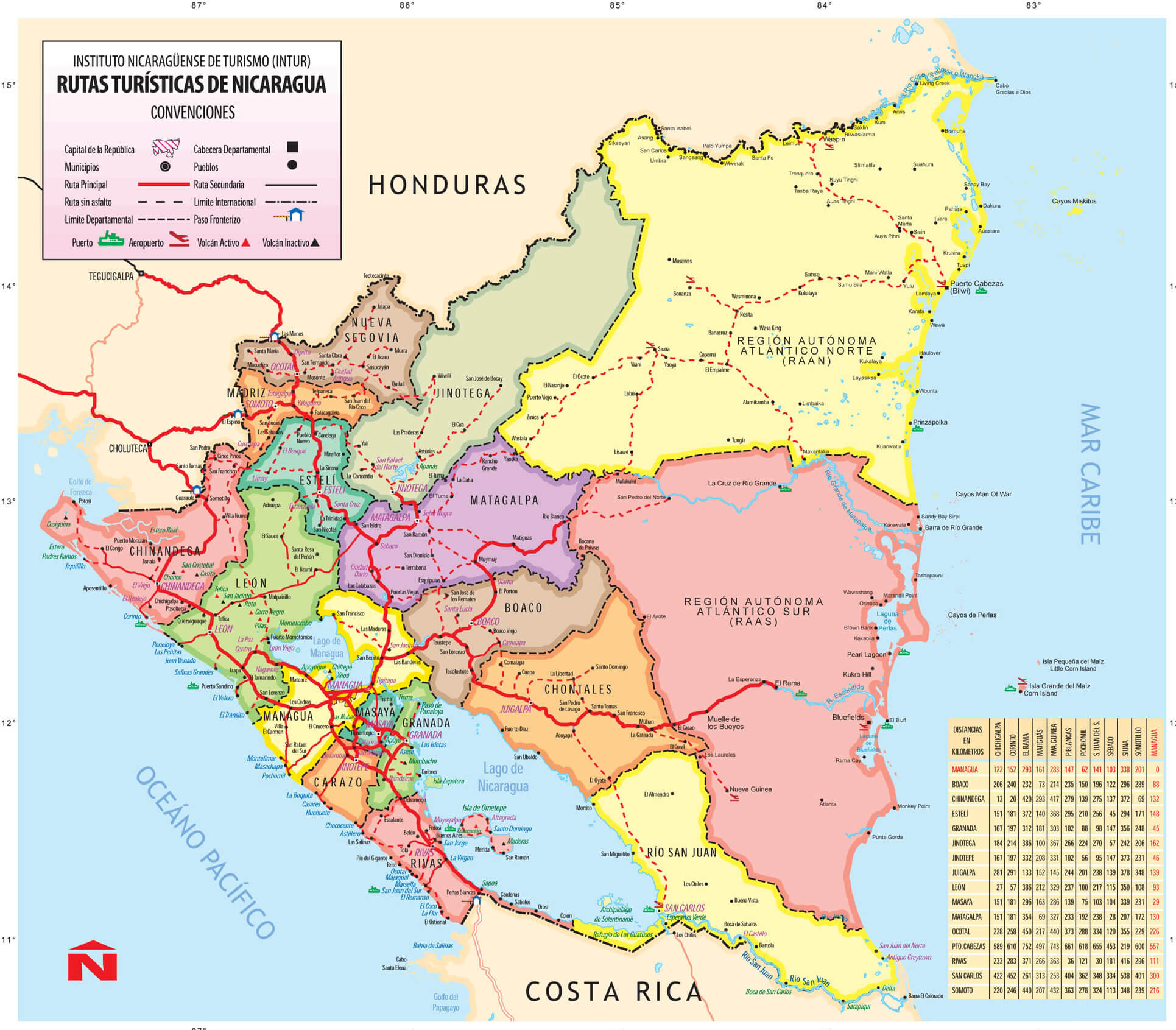 nicaragua politisch regionen karte