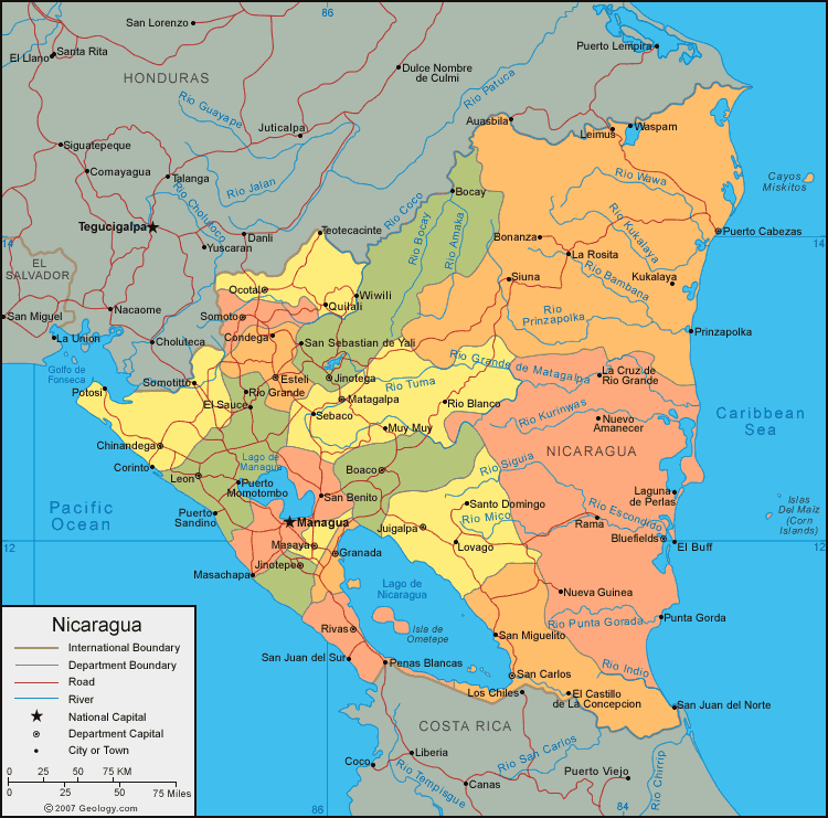 politisch nicaragua karte