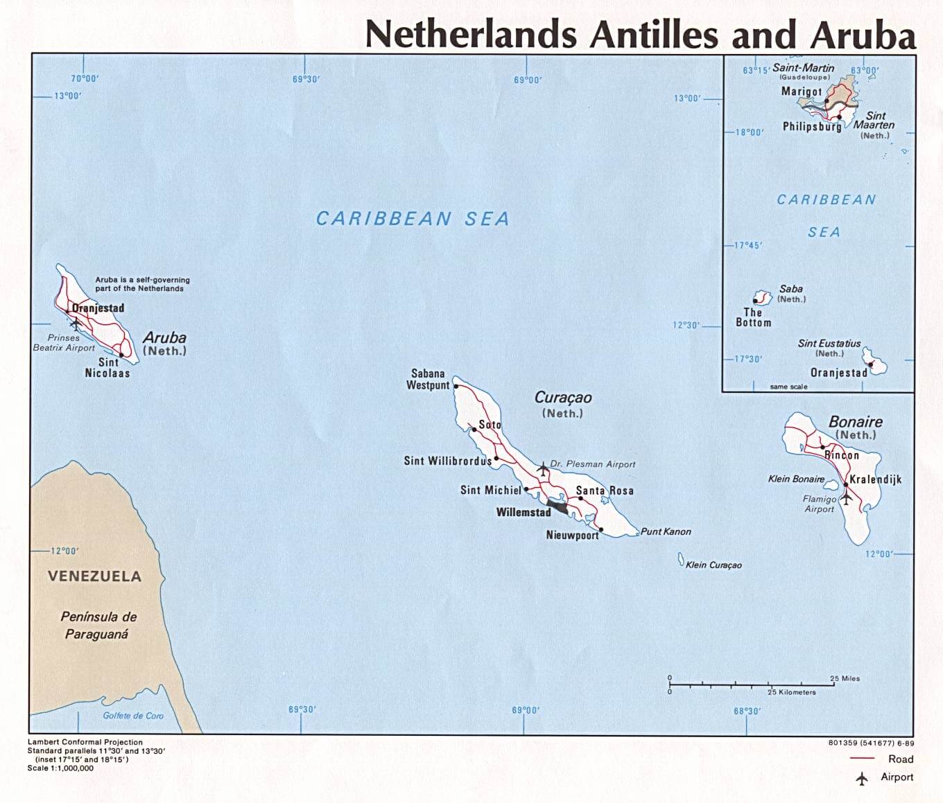 niederlande antillen Aruba politisch karte
