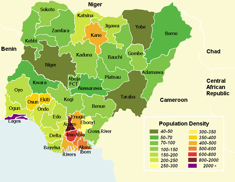 bevolkerung dichte karte von nigerian