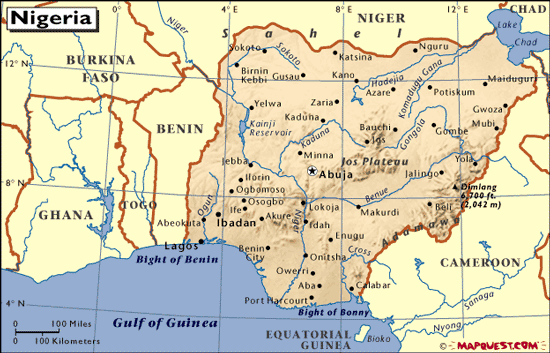 nigeria physikalisch karte