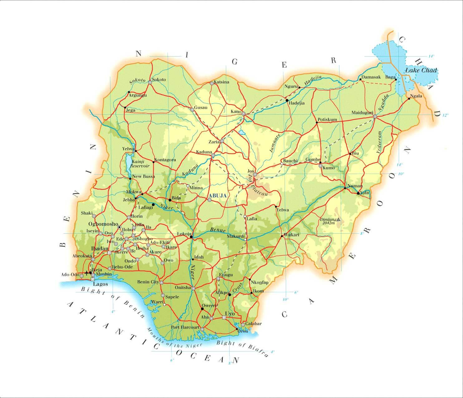 physikalisch karte von nigeria