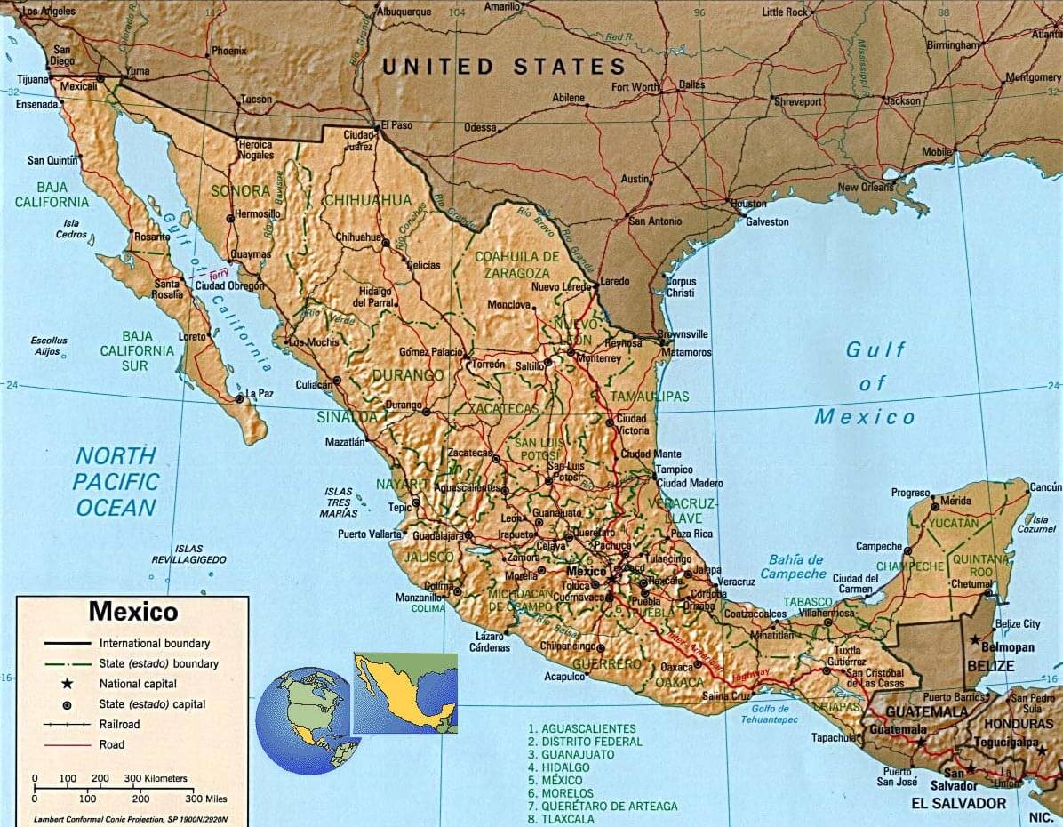 nordlich amerika karte mexiko