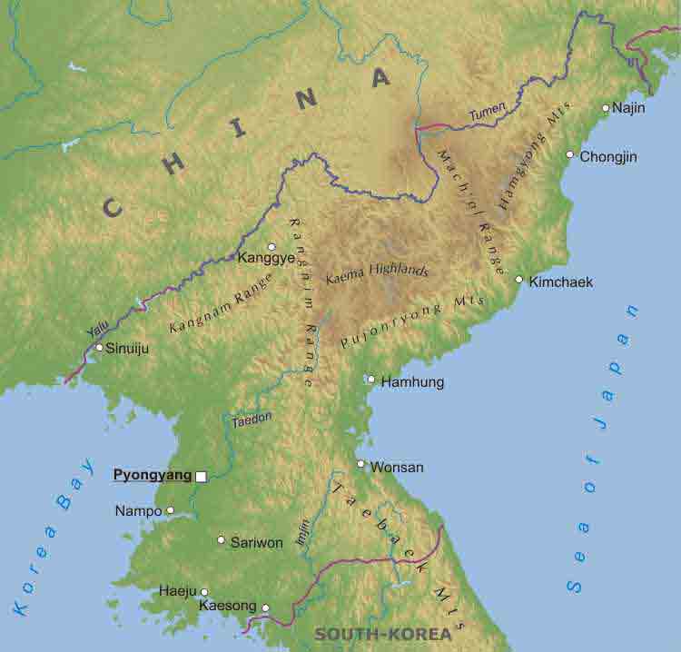 physikalisch karte von nordkorea