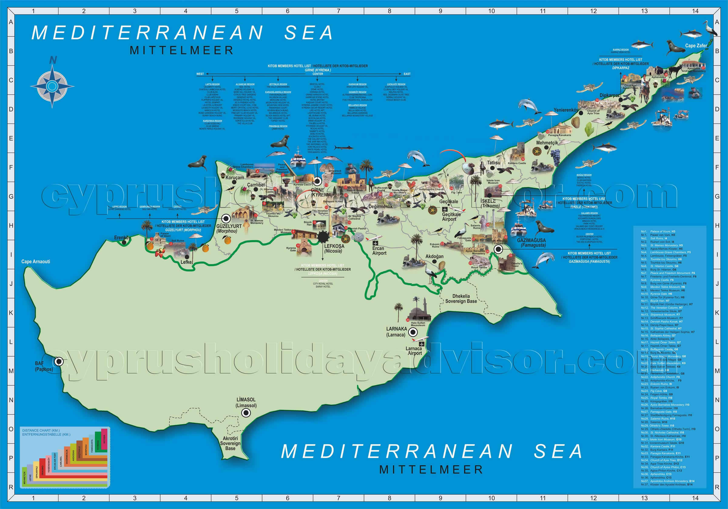 nordlich zypern touristische karte