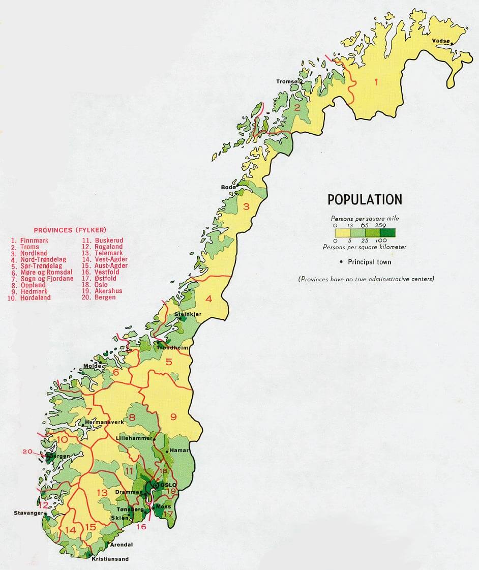 norwegen bevolkerung karte