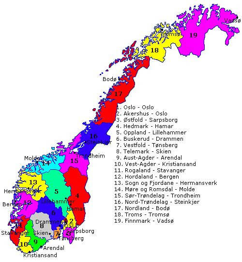 norwegen provinzen karte
