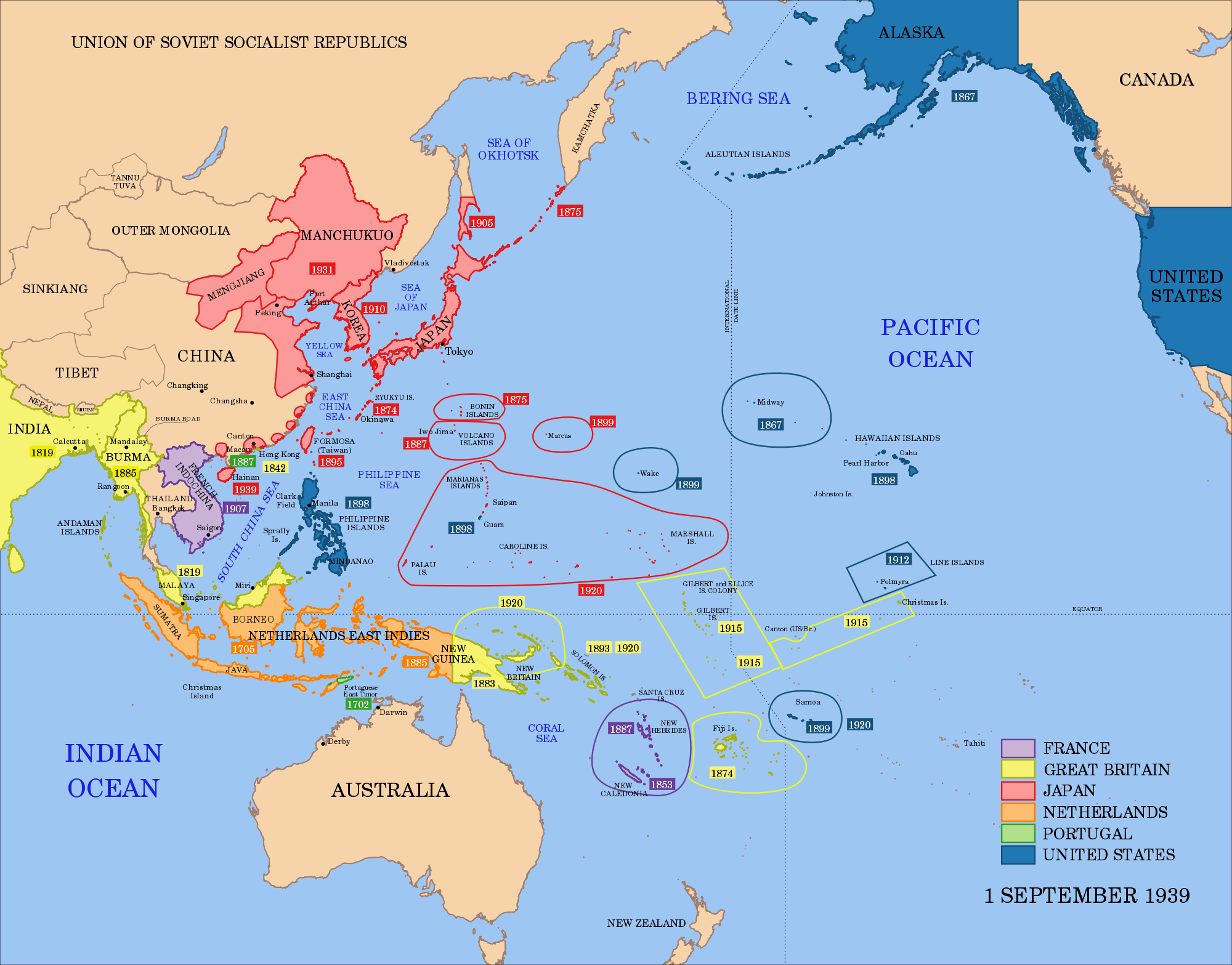 imperial powers von pazifik karte 1939