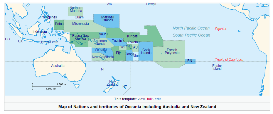 karte von nationen und territories von ozeanien