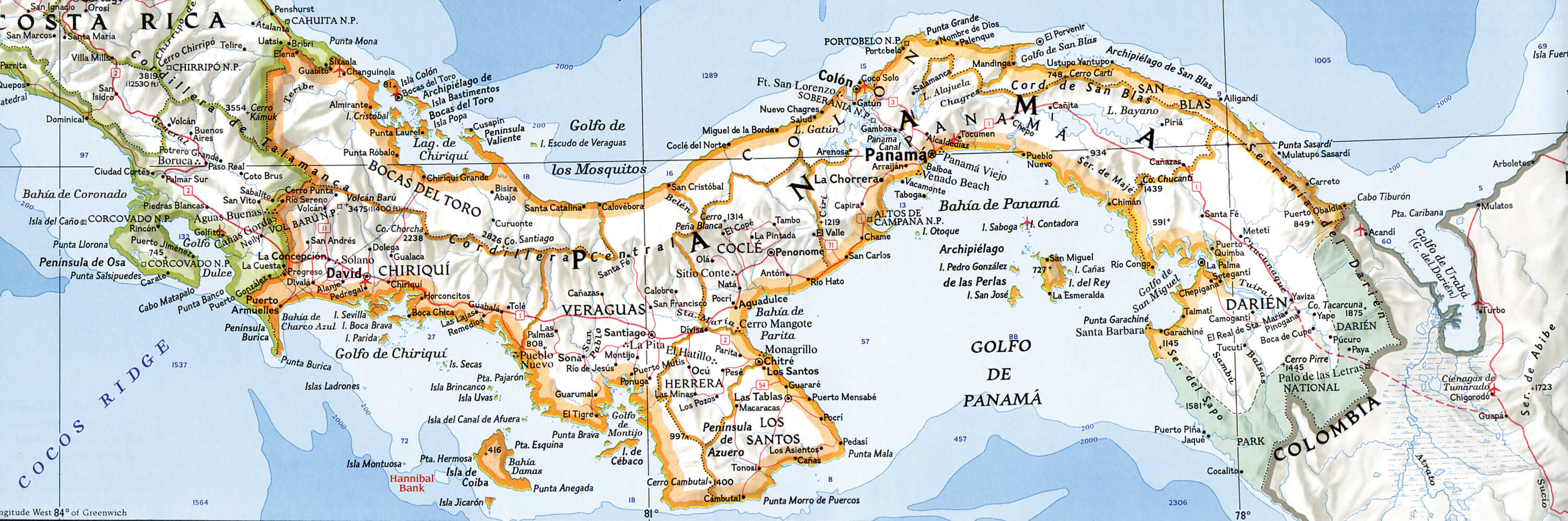 physikalisch karte von panama towns