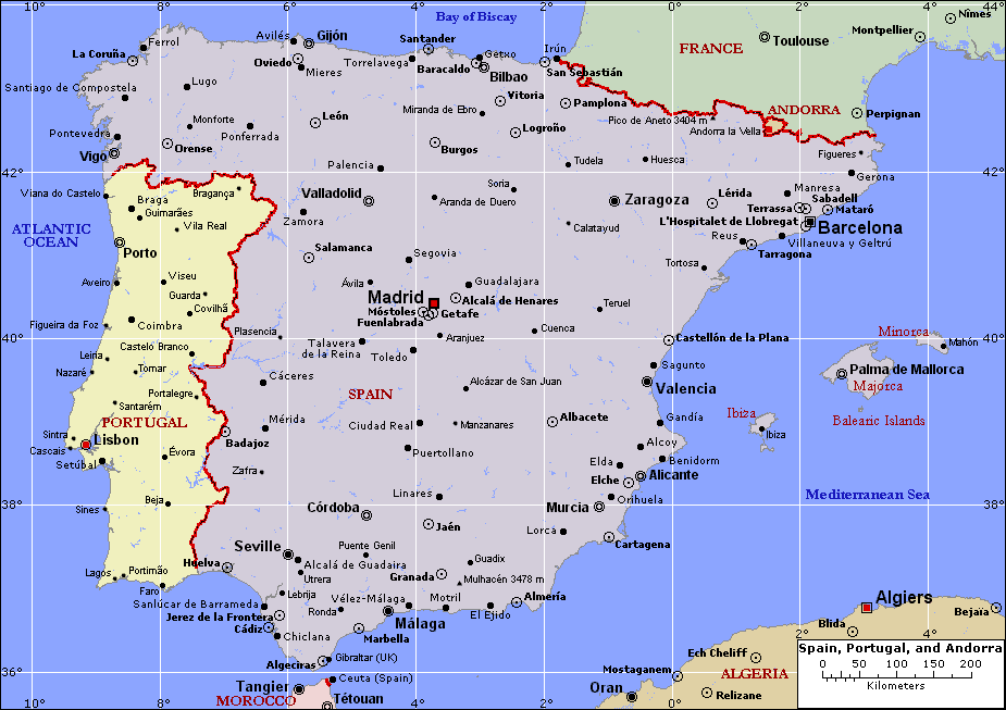 Portugal karte Iberian Peninsula