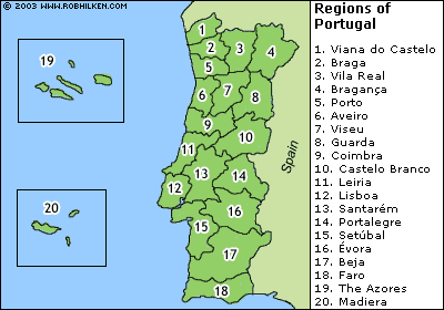 regionen von Portugal Map