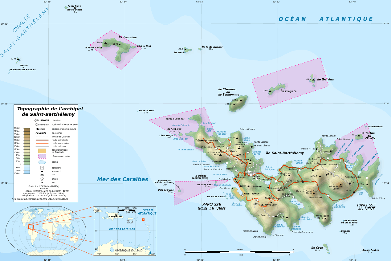 saint barthelemy insel topographisch karte