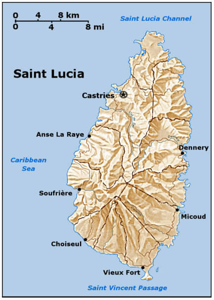 saint lucia geographie karte