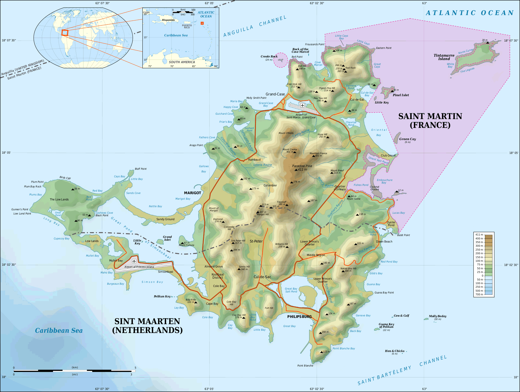 saint martin topographisch karte