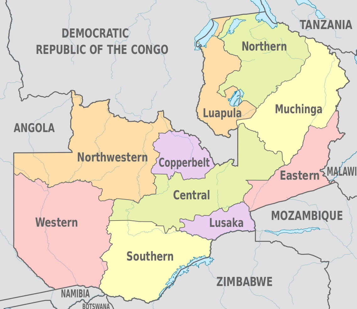 sambia administrativ divisionen karte