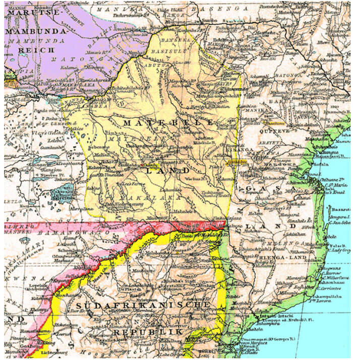 sambia matabeleland 19th jahrhuntert karte