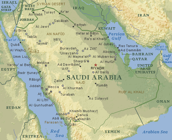 saudi arabischeien karte physikalisch karte