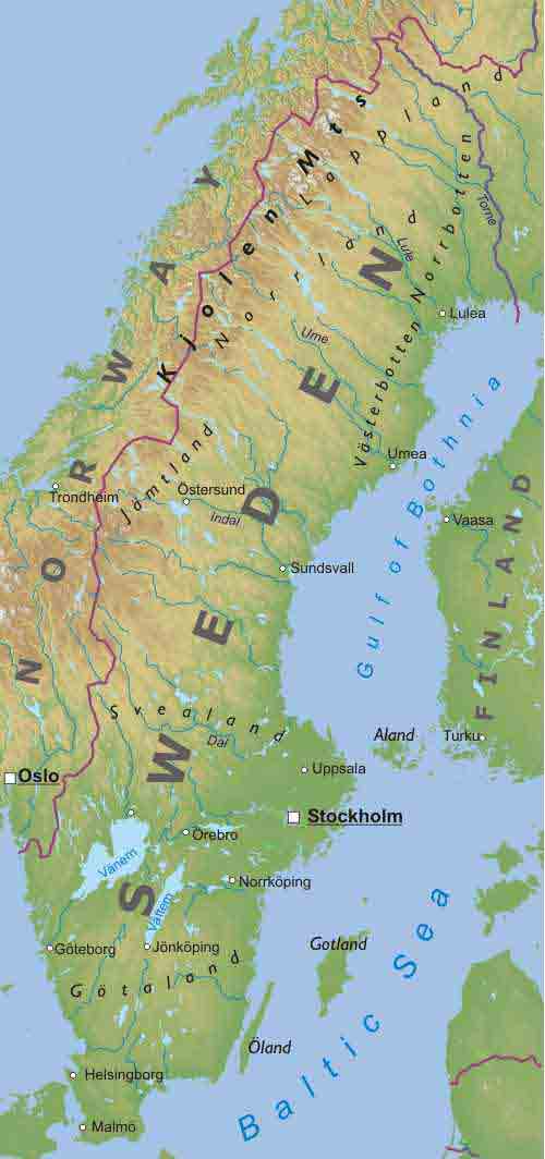 schweden physikalisch karte