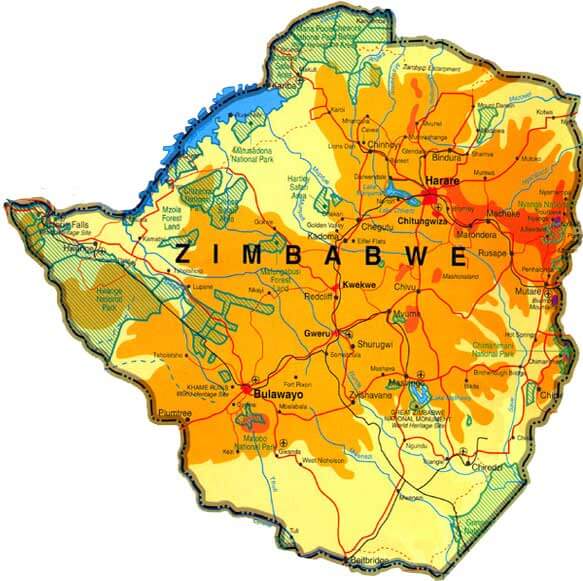 physikalisch karte von simbabwe