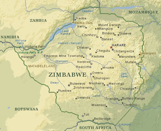 simbabwe physikalisch karte