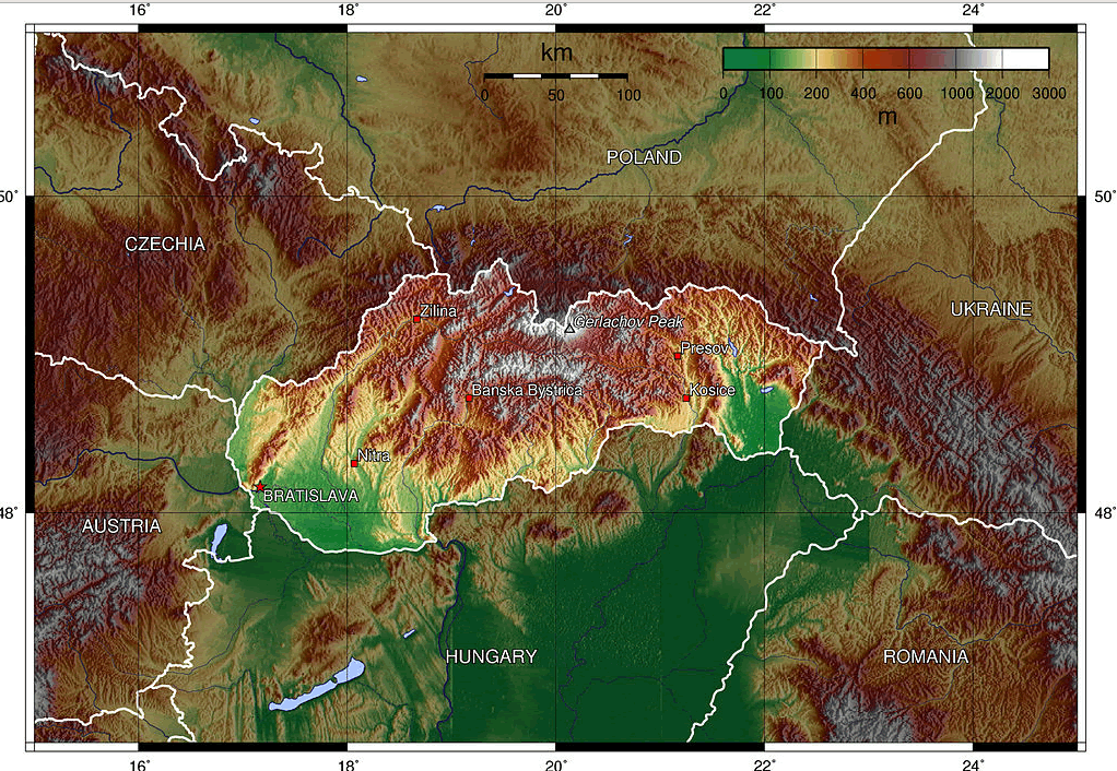 topographisch karte von slowakei