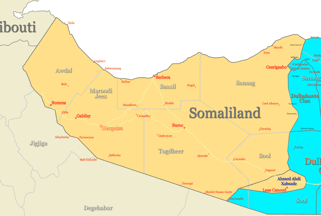 somaliland regionen karte
