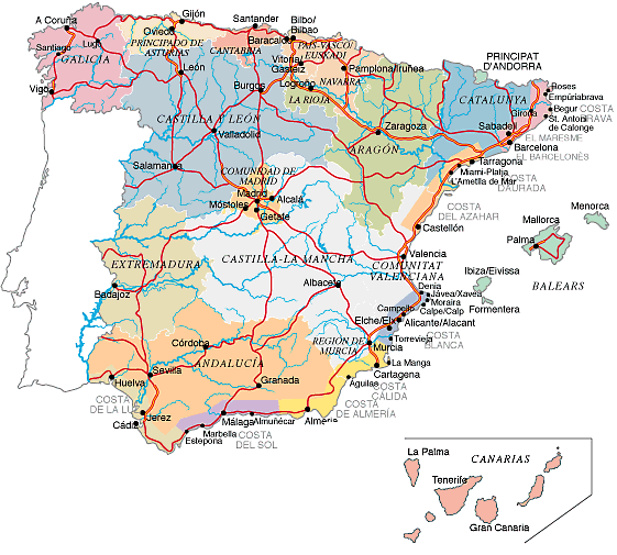 autonomous gemeinden karte von spanien