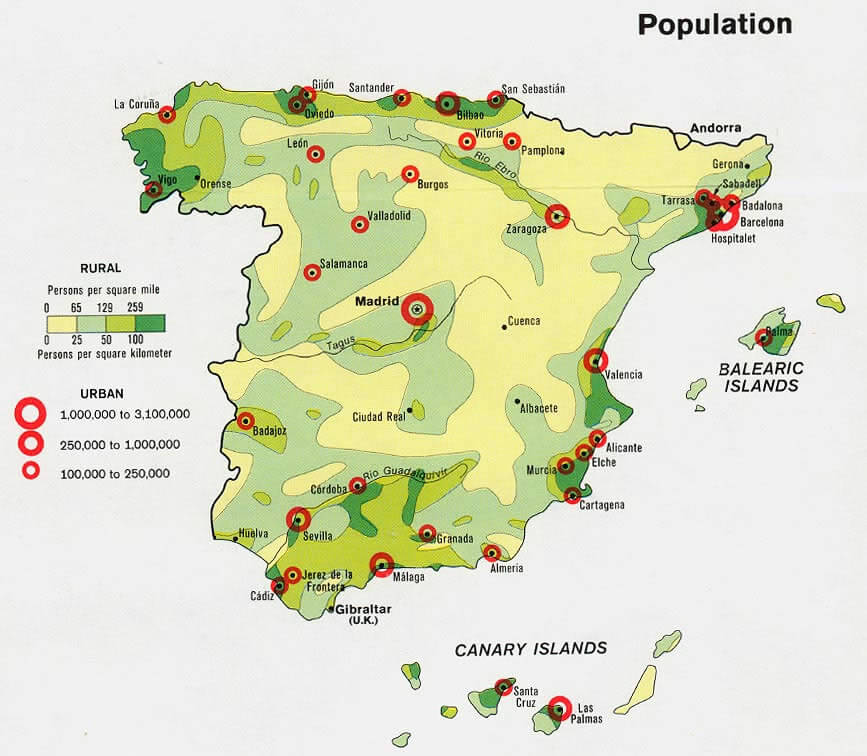 spanien bevolkerung Map