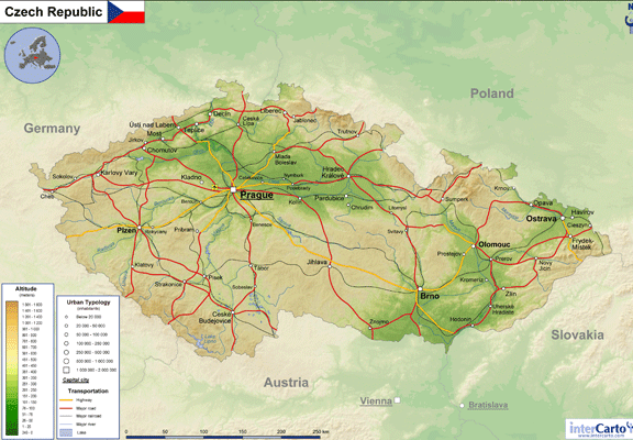 tschechisch republik physikalisch karte