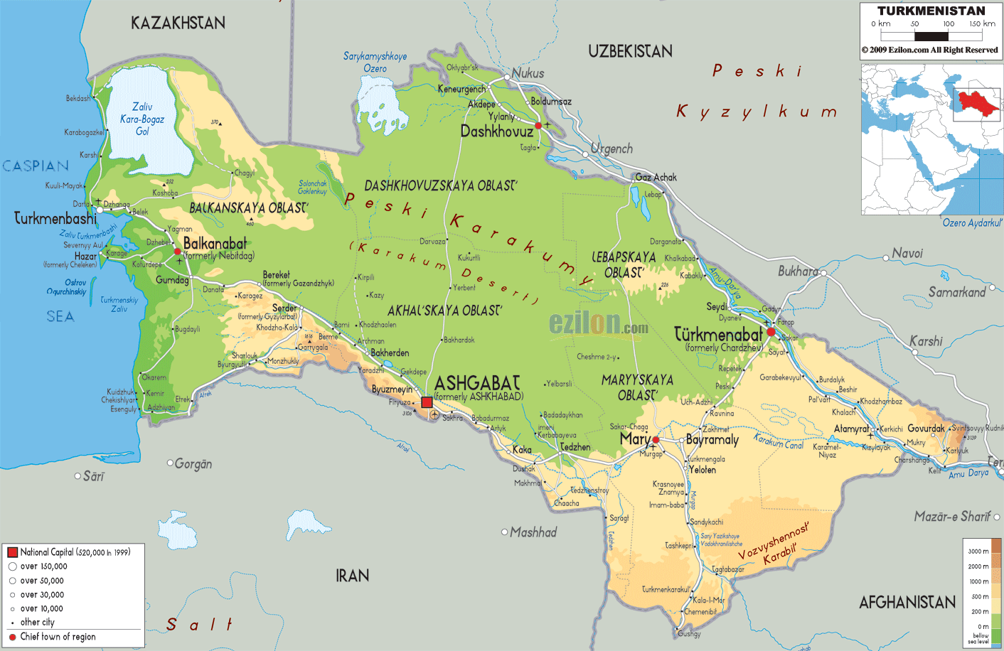 Turkmenistan physikalisch karte
