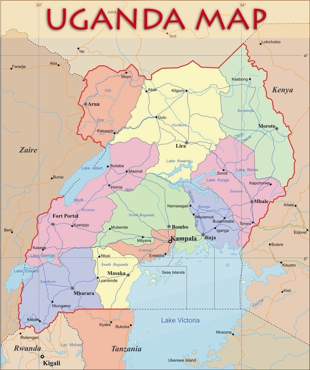 administrativ karte von uganda