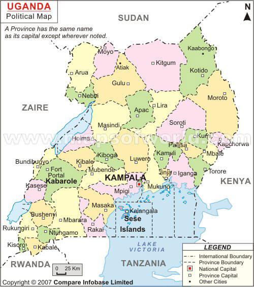 uganda politisch karte